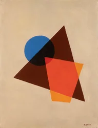 Composition avec rouge transparent, brun et bleu, 1920