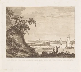 Paysage vaste avec deux figures et des voiliers