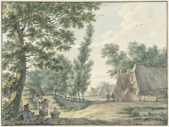 Paysage avec deux personnes sous un arbre