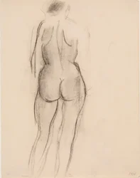 Modèle féminin debout, vu de dos
