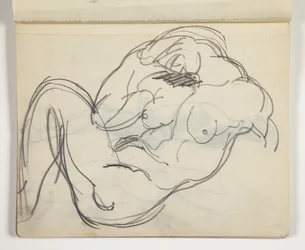 Figure nue allongée, homme ou femme; peut-être étude d