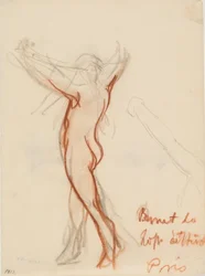 Figure nue de dos avec les bras au-dessus de la tête