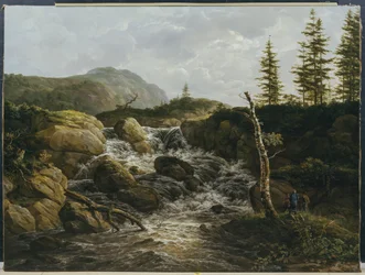 Paysage montagneux avec une cascade, Norvège