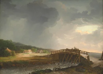 Le pont sur la rivière Tryggevælde avec vue de Køge, Zélande