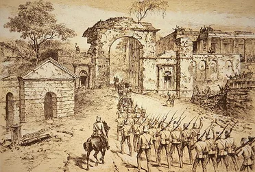 Le général Outram entrant dans les défenses de la Résidence, Lucknow, le 25 septembre 1858, à la tête de la force de secours de Havelock