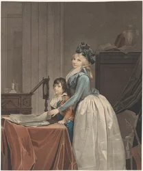 Portrait de Louise Sébastienne Gély avec son beau-fils derrière un miroir optique