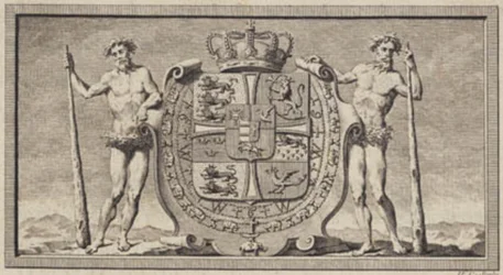 Les armoiries danoises avec des hommes sauvages comme supports de bouclier