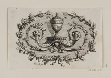 Un vase à deux anses, entouré de feuillages