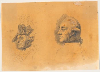 Préparation pour deux des têtes de la gravure : Frédéric le Grand rentrant après une revue à Potsdam