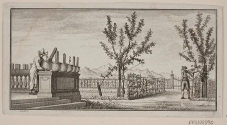 Vignette avec quatre génies ailés