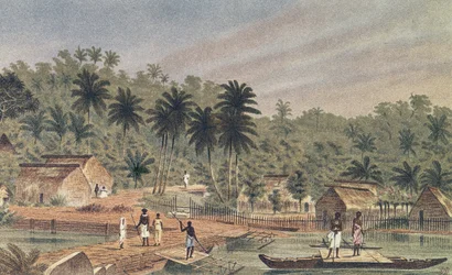 Village de Ngaloa, Kandan, Fidji, de At Anchor par J.J. Wild