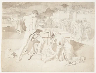 Andromaque et son fils Astyanax avec Pyrrhus au sarcophage d