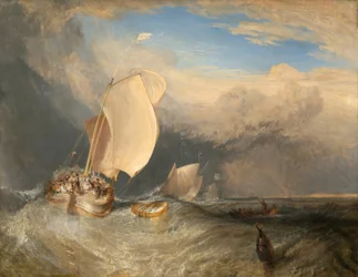 Bateaux de pêche avec des marchands négociant du poisson, 1837-38