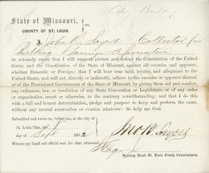 Serment de loyauté de John R. Sayers du Missouri, comté de St. Louis