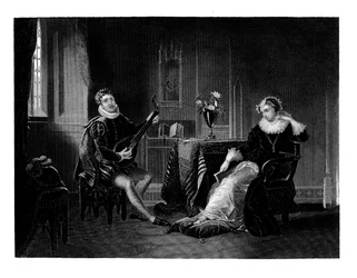 Chatelar jouant du luth à Marie Stuart, 1560s, 1860