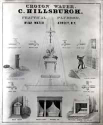 Croton Water. C. Hillsburgh, plombier pratique, no. 342 Water Street, New York, années 1840