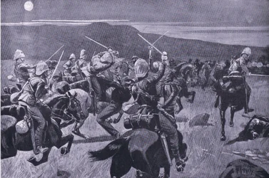 Charge au clair de lune des 19e Hussards près de Steenkampberg, illustration de 