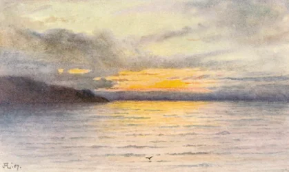 Coucher de soleil sur le lac, JHL (lithographie couleur)