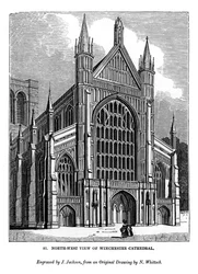 Vue nord-ouest de la cathédrale de Winchester, 1843