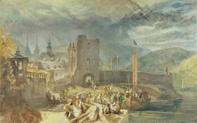 Vue de Boppard, avec des figures sur la rive du fleuve