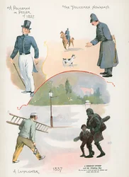 Policier ou Peeler de 1837, Policier de nos jours, Allumeur de réverbères, Ramoneur