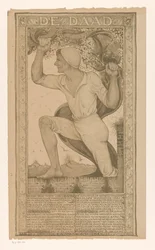 Homme avec bannière et branche de fleurs
