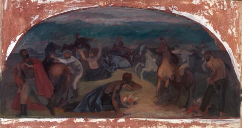 Voleurs de bétail surpris par une patrouille, étude murale, Burns, Oregon, 1941