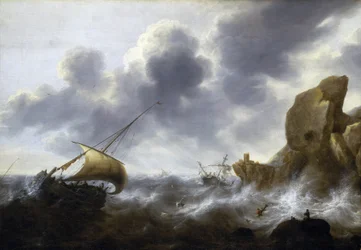 Un bateau de pêche pris dans une tempête près d