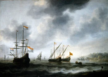 Le vaisseau amiral néerlandais De Roode Leeuw et deux navires anglais