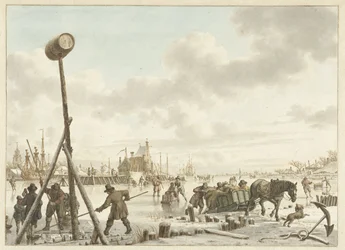 Activité sur la glace près des remparts de Veere