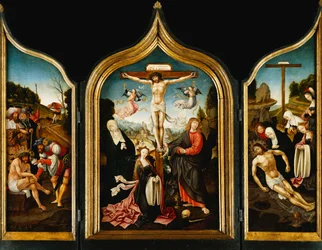 Un triptyque : Le Christ en croix avec la Vierge, la Madeleine, Saint Jean l