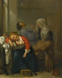 Couple endormi et servante dans un intérieur
