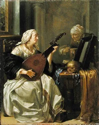 Femme avec théorbe, Vanité, vers 1660