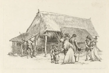 Groupe devant une grange (Études gravées)