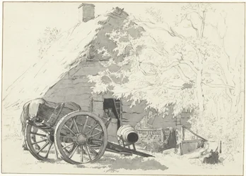 Chariot de lait avec cheval devant une ferme