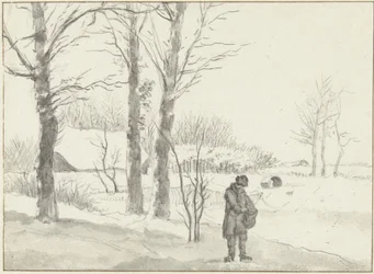 Paysage enneigé avec homme debout