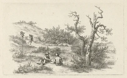 Dessinateurs dans un paysage de dunes