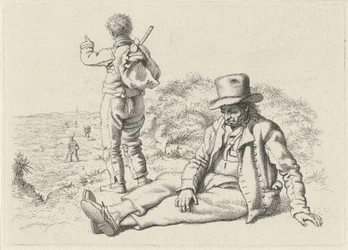 Homme assis et homme debout sur une plage (Etudes gravées)