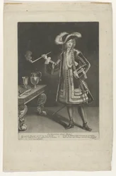 Portrait du capitaine Jan Bart, debout avec une pipe
