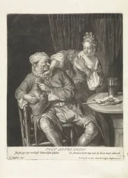 Femme et homme avec une cruche de vin