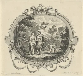 Couple marchant accompagné de putti