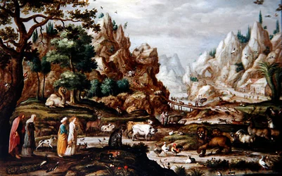 Paysage rocheux avec Noé et les animaux