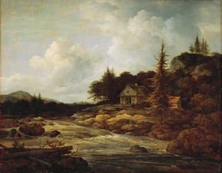 "Paysage avec montagne et rivière (peinture sur toile)