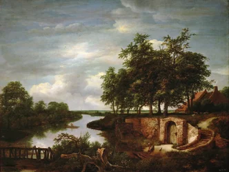 Paysage fluvial avec une entrée de cave