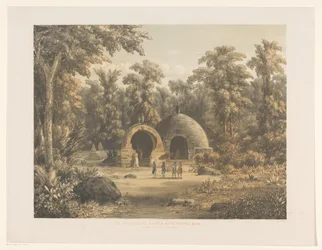 Figures devant des tombes à Bima