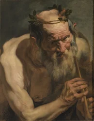 Vieux satyre tenant une flûte