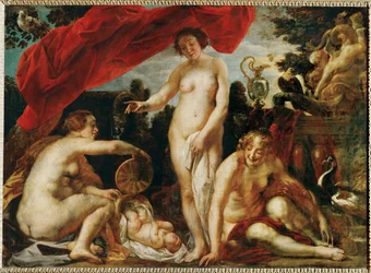 Les filles de Kekrops retrouvent le petit Erichthonios (peinture sur toile)