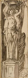 Trois cariatides soutenant un panier