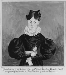 Portrait et registre de naissance de Mahala Wechter, 1833