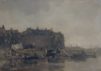 Maisons sur le Prins Hendrikkade, Amsterdam, par un jour brumeux